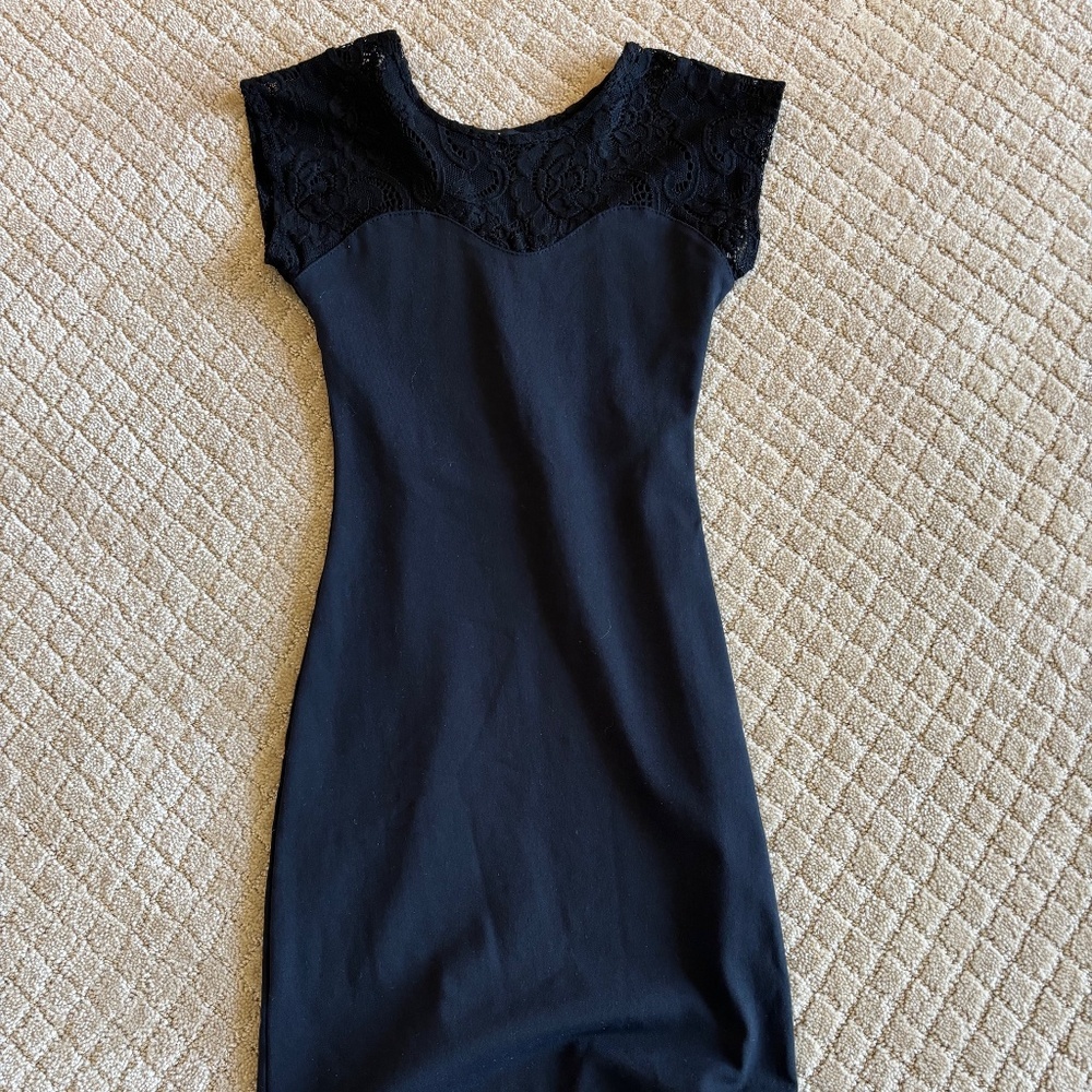 David Lerner Women’s Size XS Black Lace Sweetheart Neck Nylon Bodycon Mini Dress